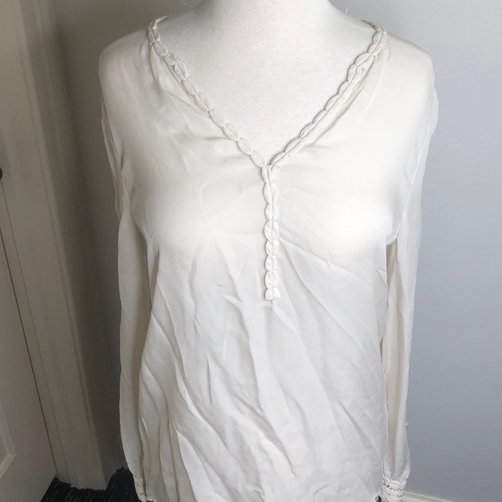 Cream sheer long sleeve blouse